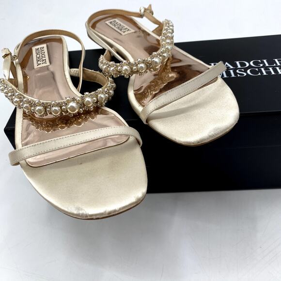 Badgley Mischka Natalee Ivory Satin Flat Sandals - Picture 4 of 6